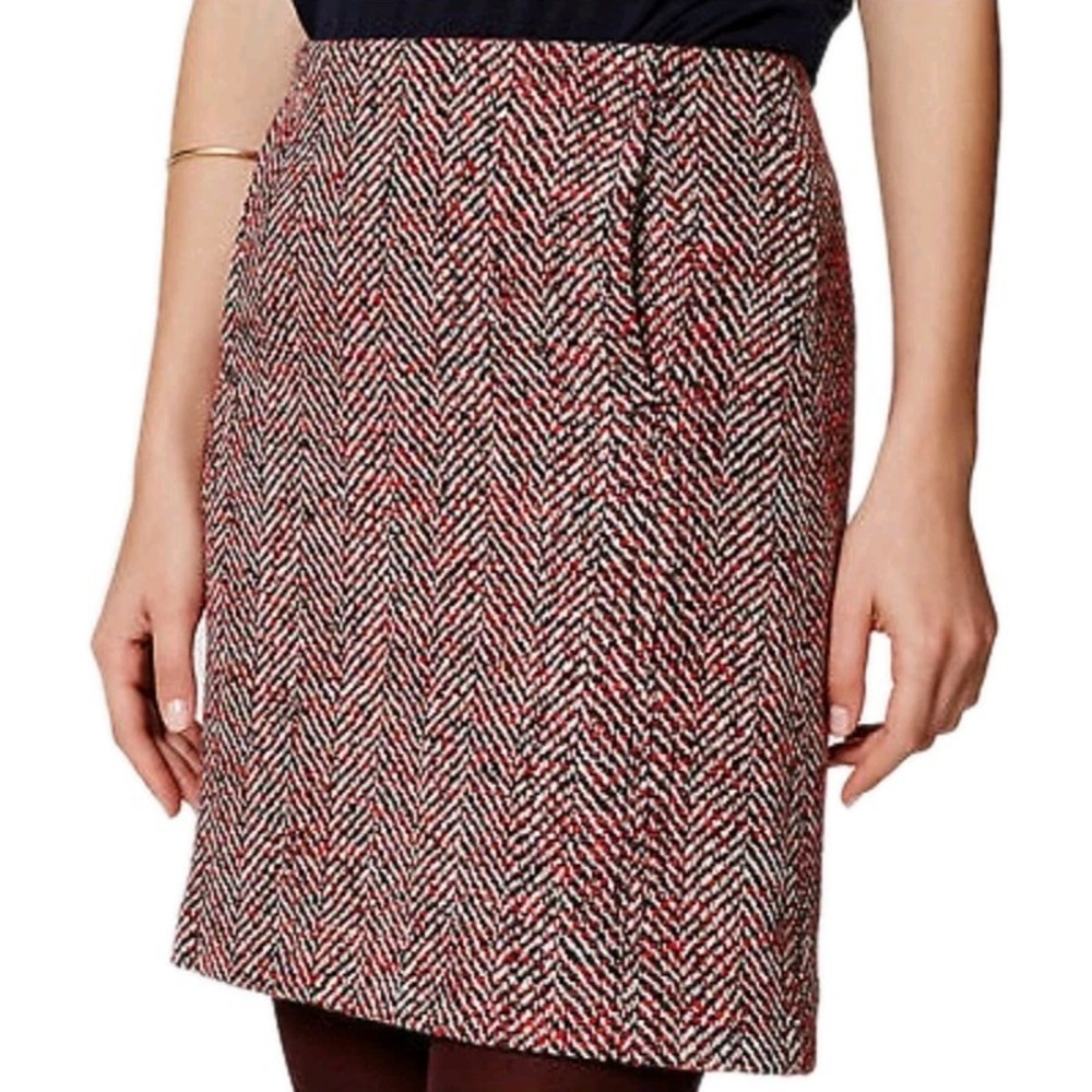 Loft Womens Wool Blend Red Tweed Skirt Size 14‎ Lined Pockets Office Classic $59